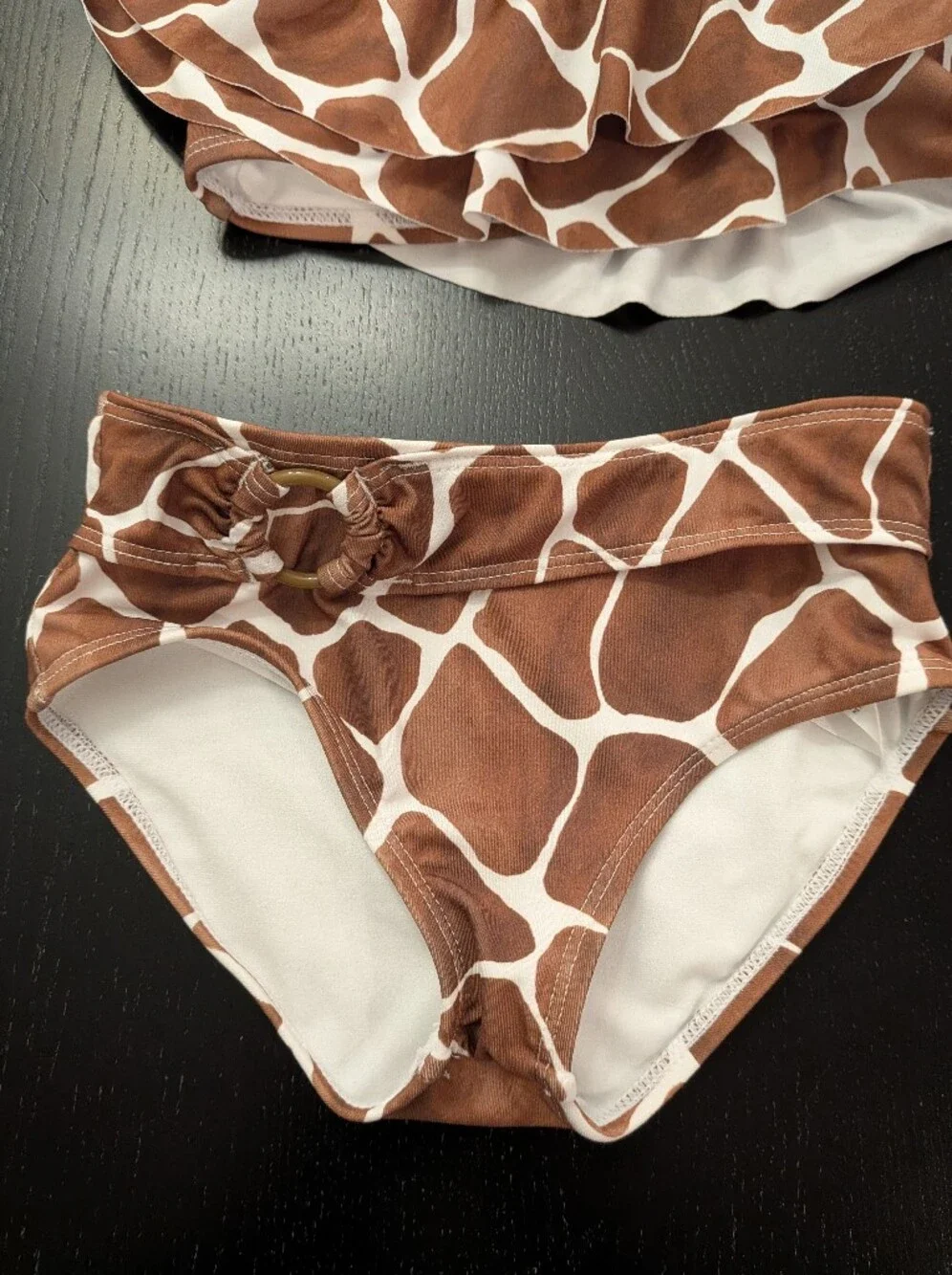 Janie and Jack Brown and White Giraffe-Print Ruffle One-Shoulder Bikini